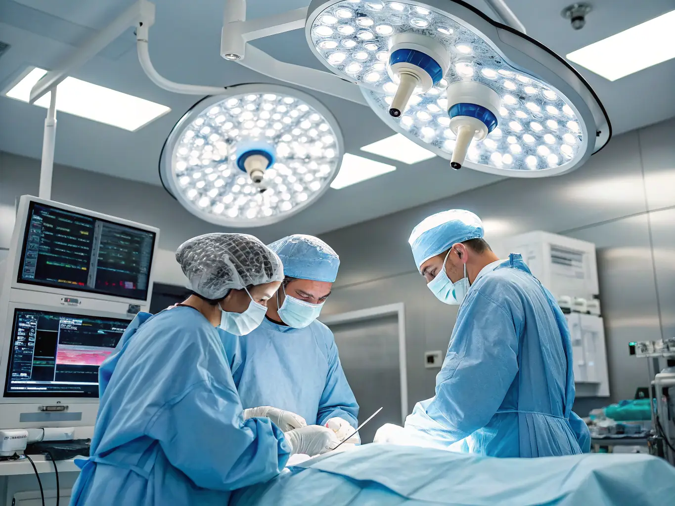 A surgeon performing laparoscopic surgery, highlighting the precision and minimally invasive nature of the procedure.