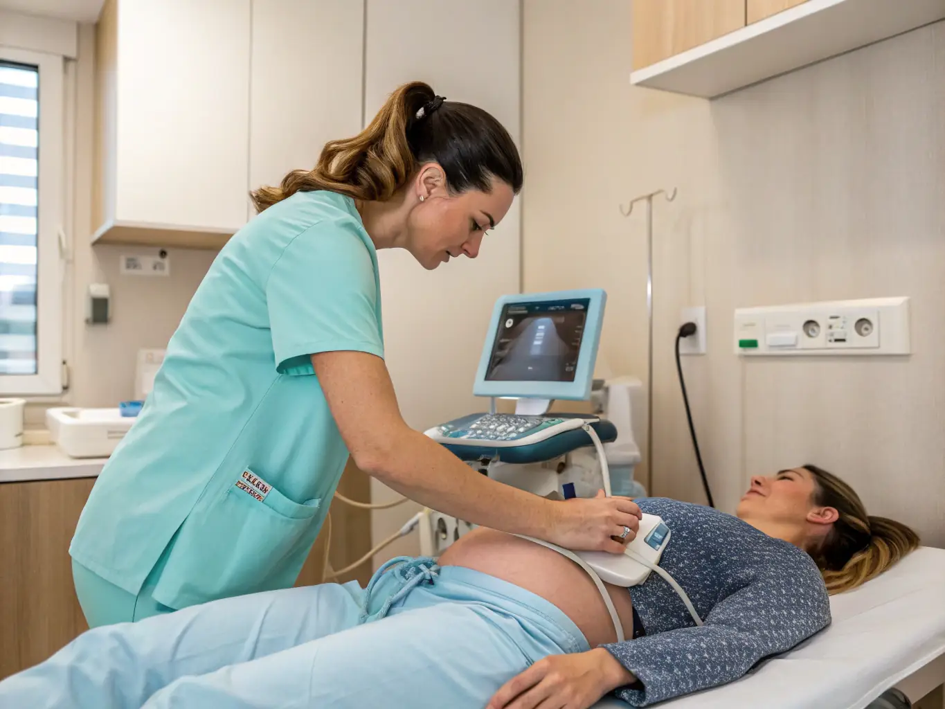 An ultrasound technician performing an ultrasound scan, demonstrating the clinic's diagnostic capabilities.