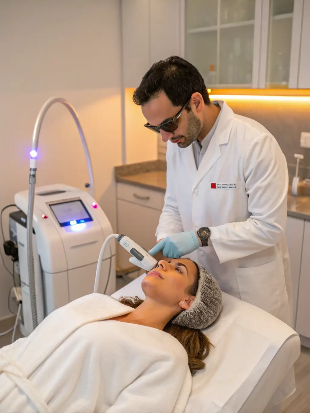 A doctor performing a laser proctological procedure, highlighting the clinic's modern and effective treatment options for proctological conditions at Acacia Surgery & Breast Clinic.
