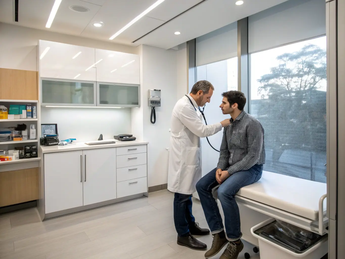 A medical professional performing a breast examination on a patient, showcasing the clinic's commitment to thorough and compassionate breast care.