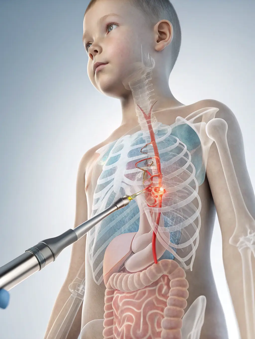 An image comparing a small laparoscopic incision with a larger incision from traditional surgery, emphasizing the difference in size and potential scarring.